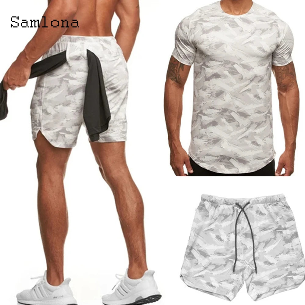 Men clothing ropa hombre men Shirts sets summer fashion printed two piece sets lightweight short sleeve outdoor sportwear man