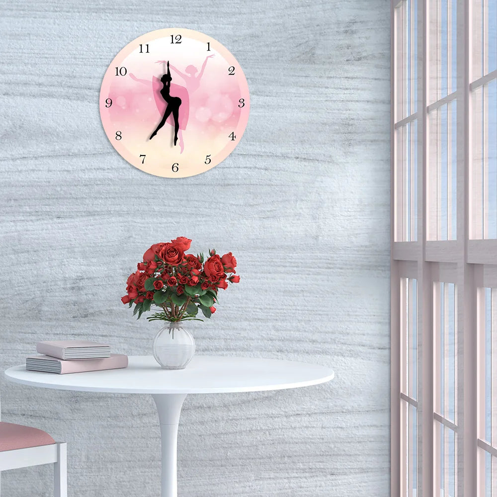 Ballet Dancer With Arabic Numerals Girl Bedroom Decor Princess Pink Wall Clock Dancing Wall Art Ballerina Moving Leg Clock Watch