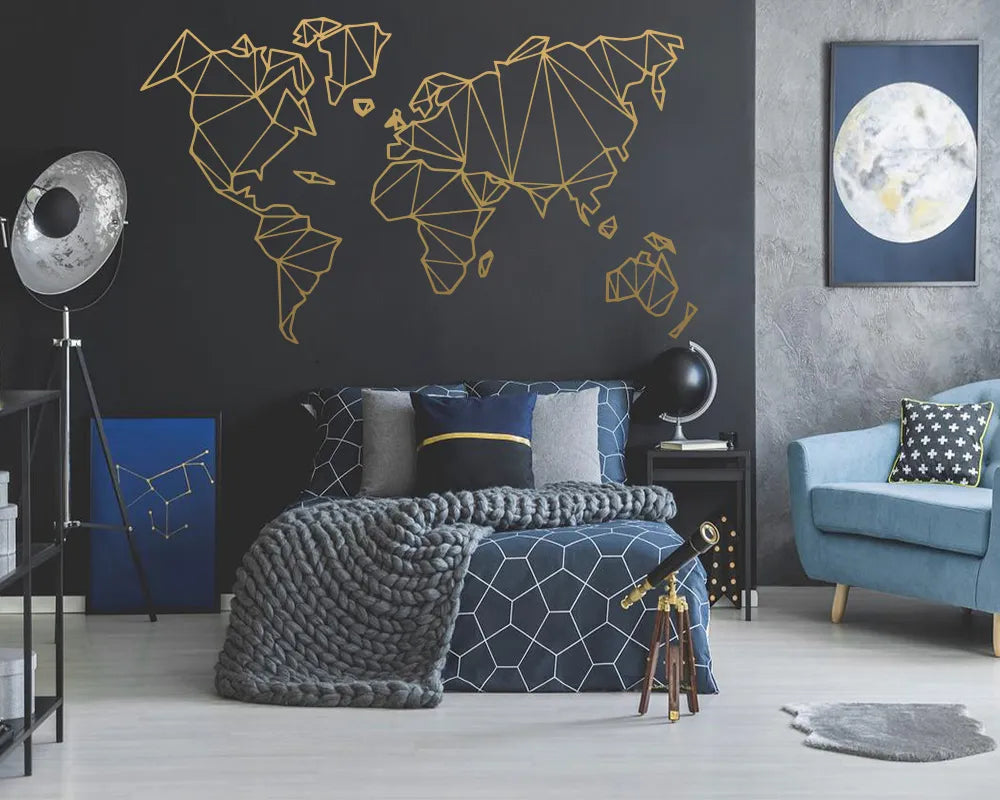 Large Size Geometric World Map Wall Sticker Vinyl Mural Removable Bedroom Decor Stickers Home Living Room Decoration Accessories