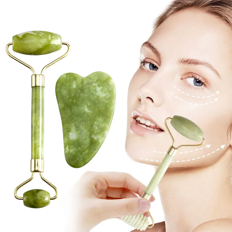 Natural Jade Stone Massage Gua Sha Scraper Roller Facial Care Physical Beauty Lifting Firming Guasha Face massager Scraping Tool