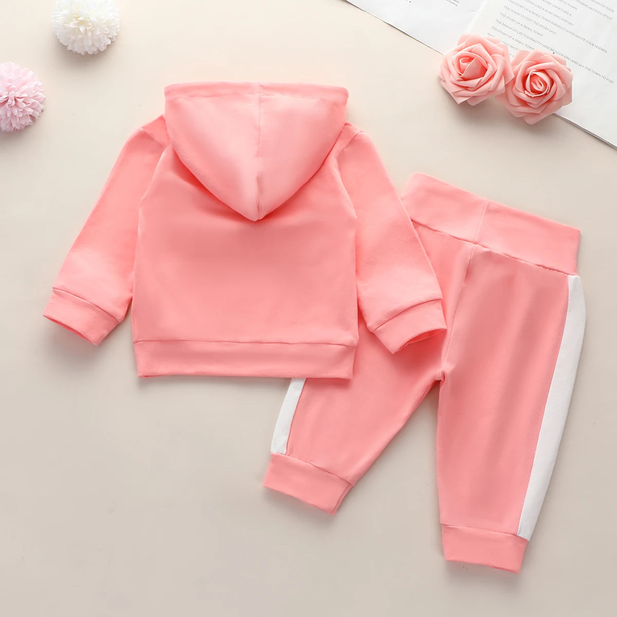 Spring Autumn Toddlers Sportwear 100% Cotton Clothes Set Baby Girls Lette Long Sleeve Hooded Top + Sports Style Trousers Kit