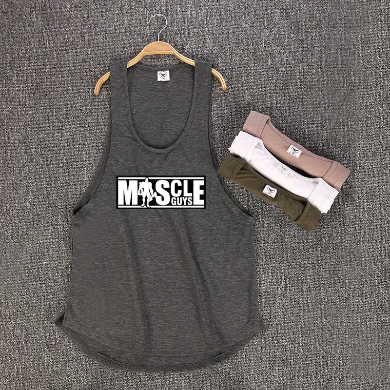 Muscleguys Brand Bodybuilding Sleeveless Shirt Mens Gyms Tank Top Low Cut Vest Sexy Muscle Fitness Stringer sportwear Undershirt