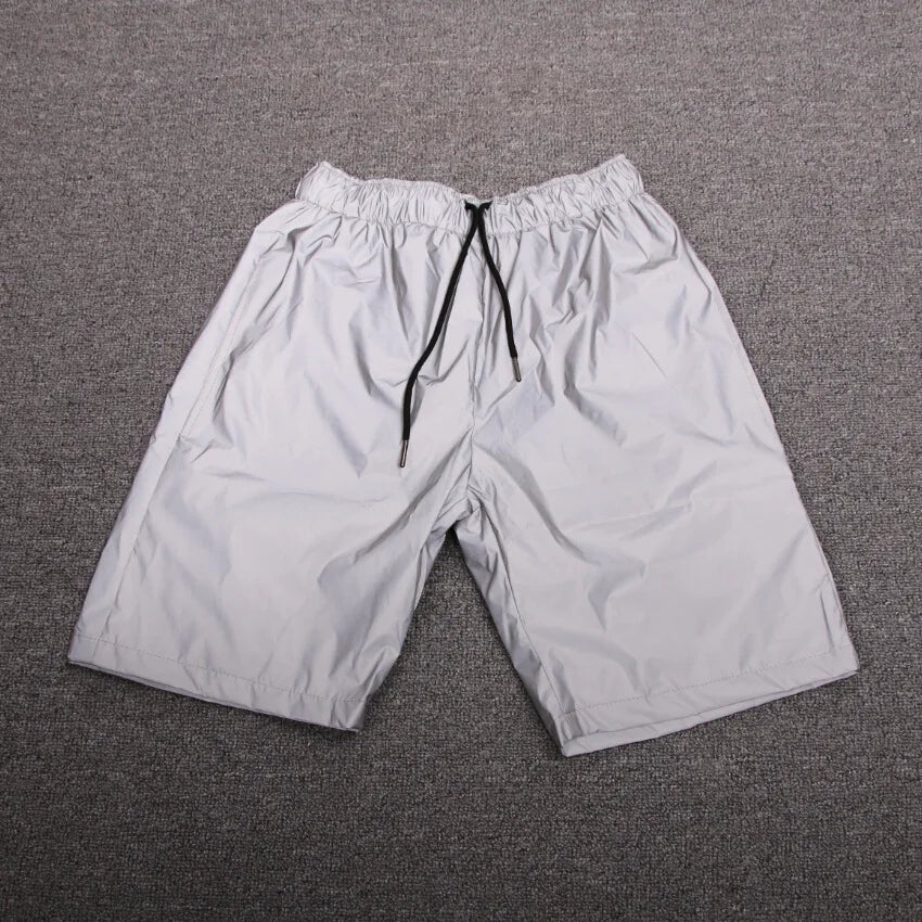 Boy summer casual reflective hip hop shorts nightclub short pants sportwear men's shiny board shorts bermuda masculino 3XL