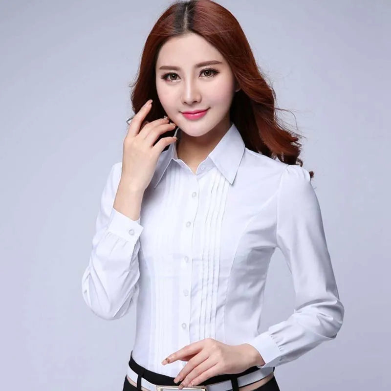 Fashion Formal Shirt Women Clothes Blouse Slim Long Sleeve White Blouse Elegant OL Office Ladies Work Wear Tops Plus size 5XL