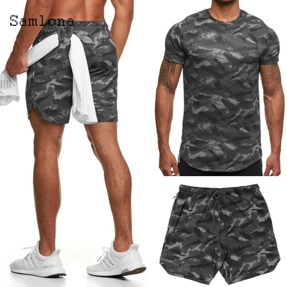 Men clothing ropa hombre men Shirts sets summer fashion printed two piece sets lightweight short sleeve outdoor sportwear man