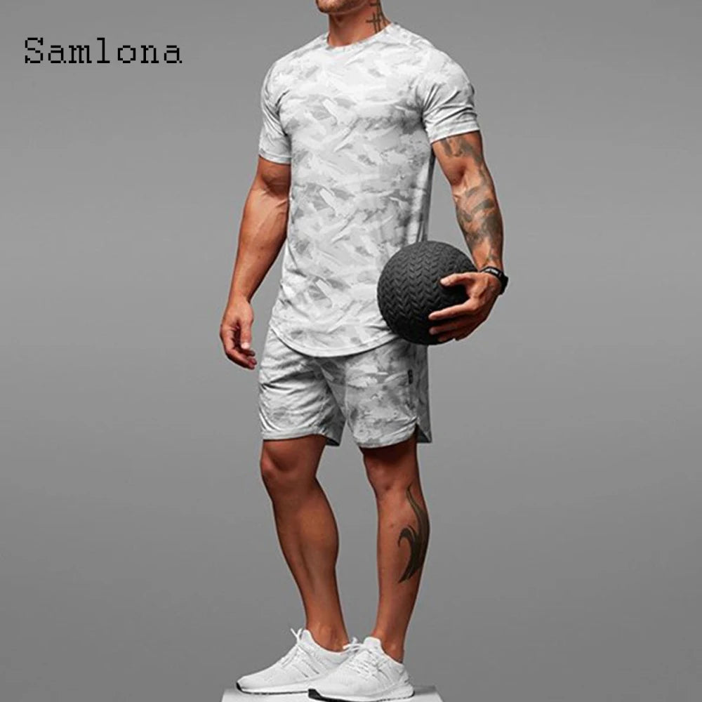 Men clothing ropa hombre men Shirts sets summer fashion printed two piece sets lightweight short sleeve outdoor sportwear man