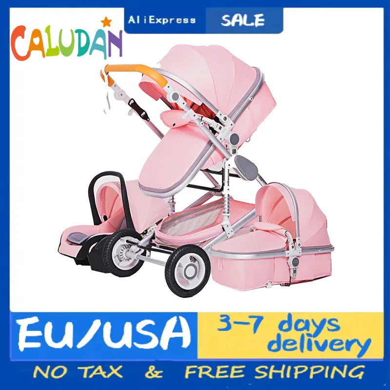 High Landscape Baby Stroller 3 in 1 With Car Seat Pink Stroller Luxury Travel Pram Car seat and Stroller Baby Carrier Pushchair