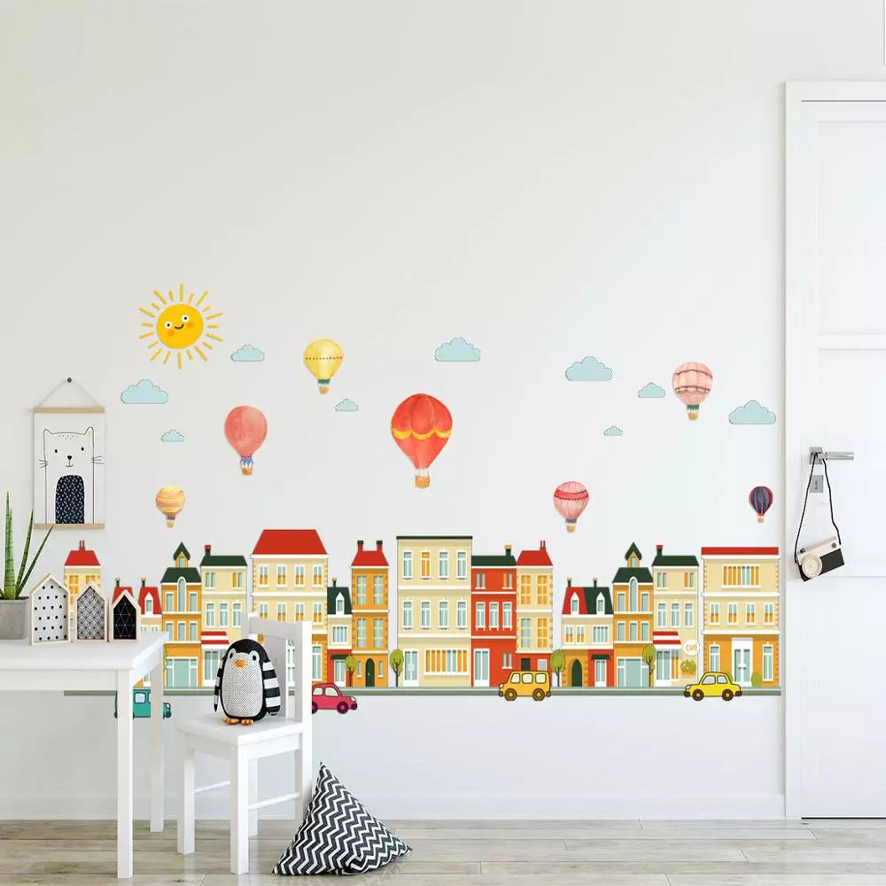 Building car hot air balloon Wall Sticker for baby rooms bedroom decorations home wallpaper nursery Mural kids room stickers