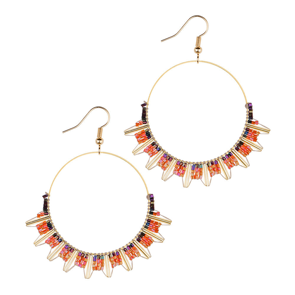 New Bead Earrings Wave Ethnic Style Niche Retro Circle Beaded