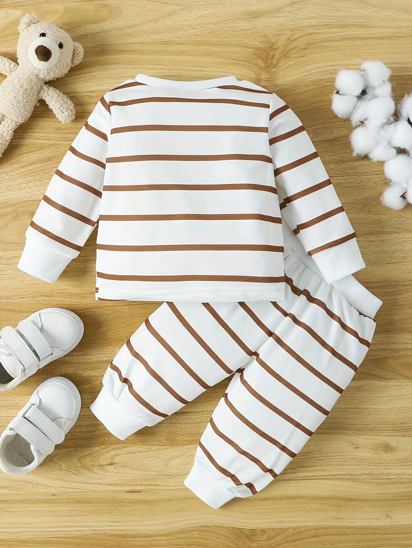 Export Ins Baby Boy Spring and Autumn Patch Bear Pullover Long Sleeve Top Trousers Striped Suit Tide