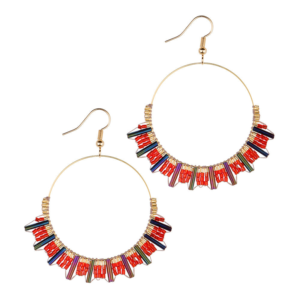 New Bead Earrings Wave Ethnic Style Niche Retro Circle Beaded