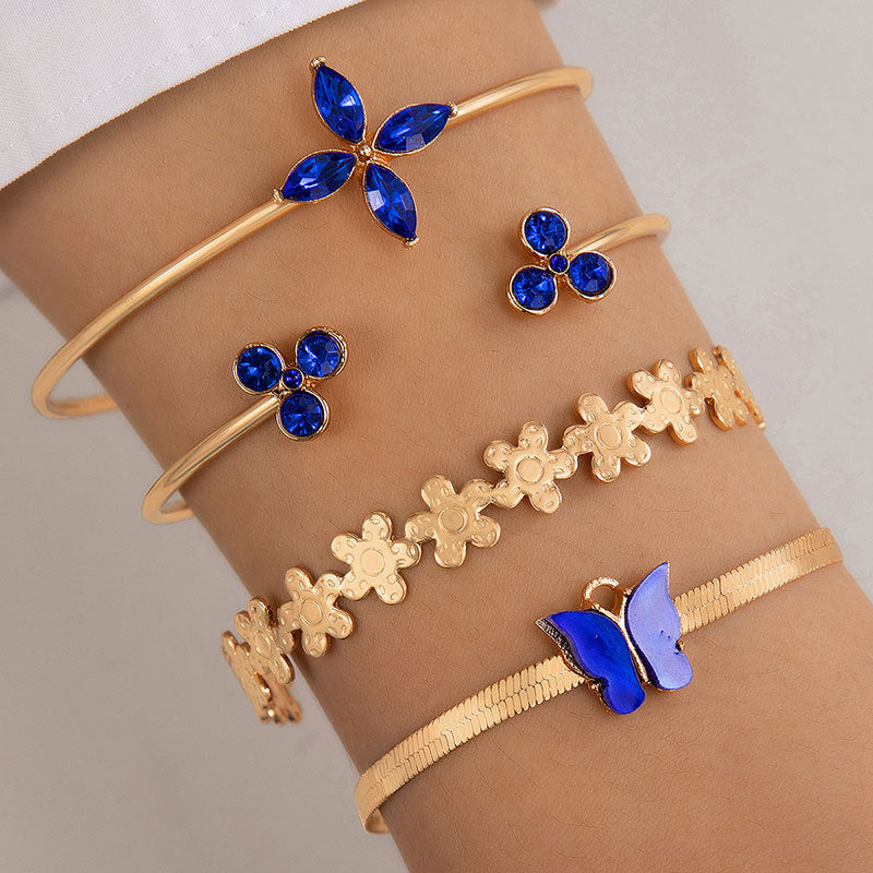 Blue Butterfly Diamond Studded Hollow Four-layer Bracelet