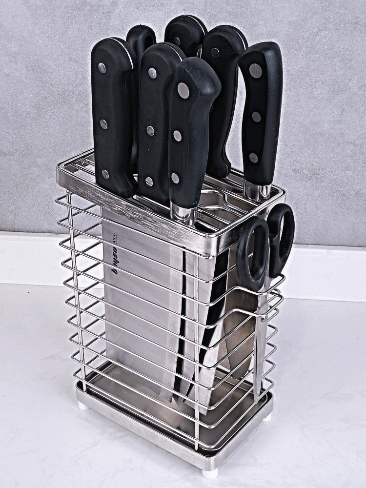 304 Stainless Steel Knife Holder Kitchen Storage Multi-Functional Knife Storage Kitchen Knife Slotting Tool Holder Draining Wall-Mounted Punch-Free