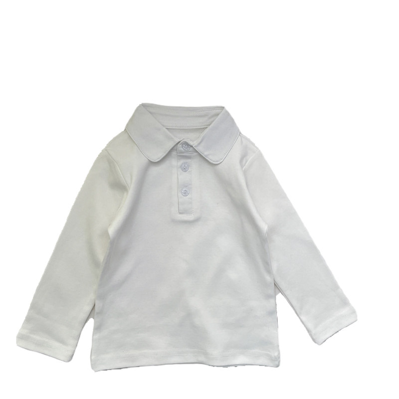 Polo Autumn White with Lapel Children's Long-Sleeved Shirt