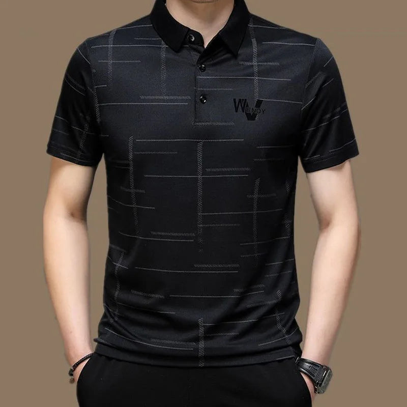 Summer Business Office Casual Short Sleeve Polo-Neck T-shirt 2023 Fashion Male Clothes Korean Trend Printed Spliced Men's Tops