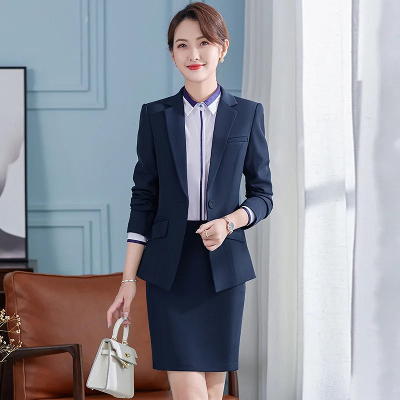 Navy Blue Suit Jacket Female Spring and Autumn Sense College Student Interview Occupation Formal Wear Set Temperament Office Sui