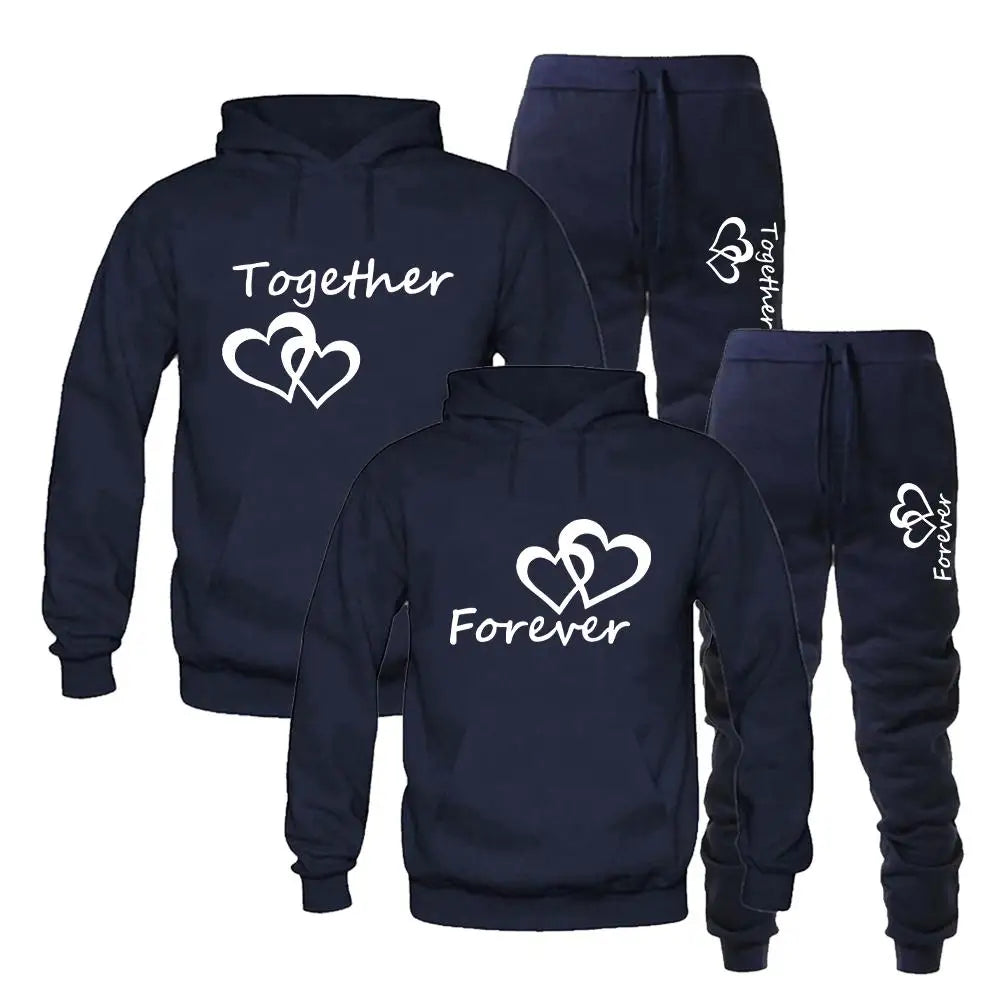 Couple Sportwear Men/Women Unisex Set Lover Forever Together Printed Hooded Suits 2023 Lover Hoodies Pants 2PS Set Streetwear