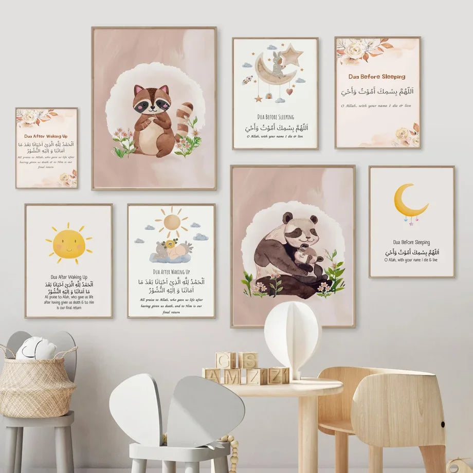 Cute Islamic Boho Arabic Panda Baby Nursery Wall Art Canvas Painting Posters And Print Wall Pictures Muslim Child Bedroom Decor