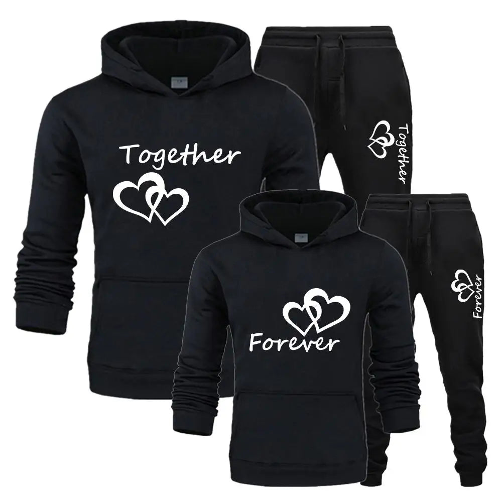 Couple Sportwear Men/Women Unisex Set Lover Forever Together Printed Hooded Suits 2023 Lover Hoodies Pants 2PS Set Streetwear