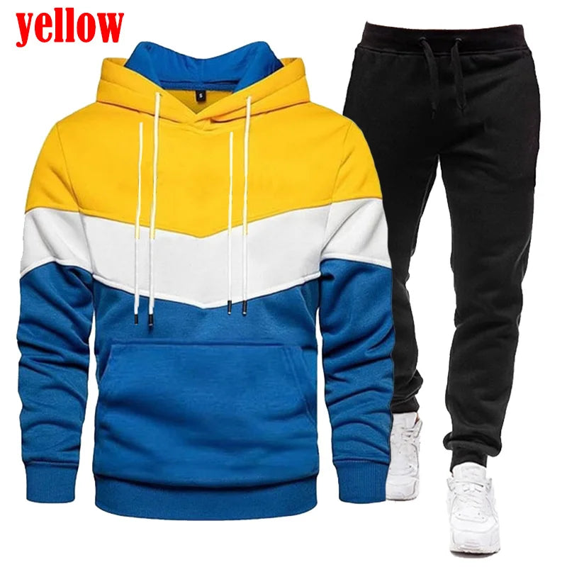 Autumn Men Fitness Tracksuit Sport Set Printed Hoodies Coat + Pants Sportwear Suit Male Outdoor Running Jogging Sets