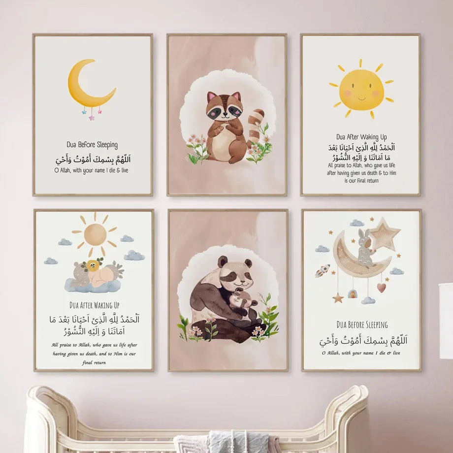 Cute Islamic Boho Arabic Panda Baby Nursery Wall Art Canvas Painting Posters And Print Wall Pictures Muslim Child Bedroom Decor