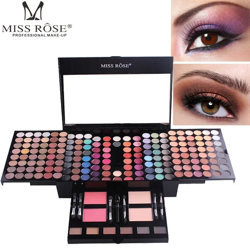 Miss Rose Makeup Case Set Kit-Ultimate Color Combination-Holiday Gift Set Cosmetics Eye Shadow Lip Gloss Blush Combo Palette