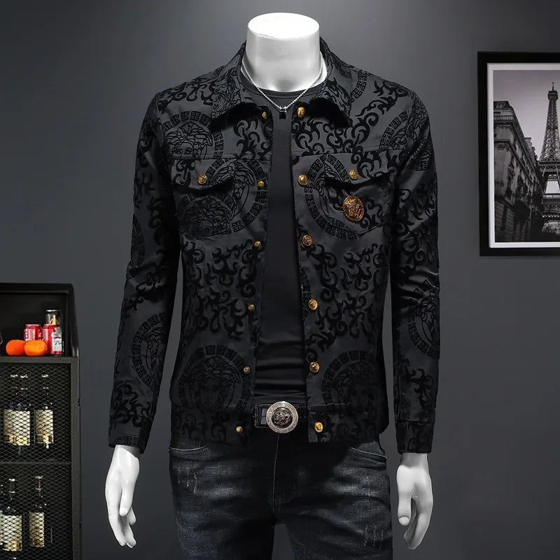 Luxury Flocking Bomber Jacket Men 2023 Autumn Business Casual Slim Jacket Lapel Single Breasted Dress Coat Social Street Wear