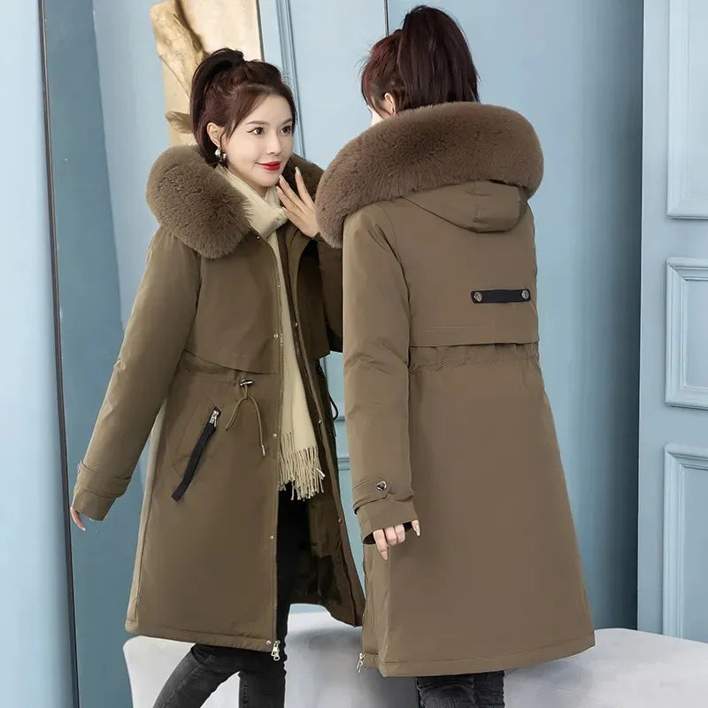 Winter Jacket Women Long Coat Korean Fashion Parkas With Fur Collar Warm Liner Snow Wear Padded Casual Woman Clothes New 2023