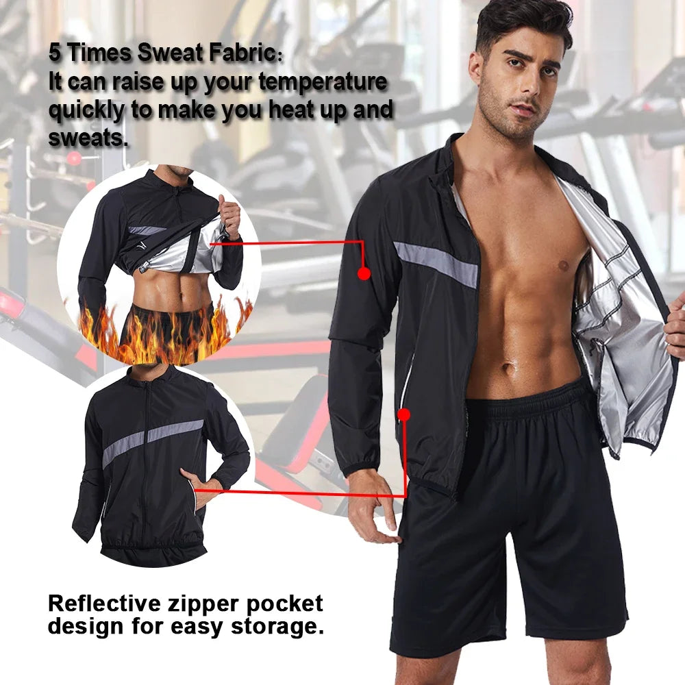 SEXYWG Sauna Jacket for Men Weight Loss Hot Sweat Body Shaper Thermal Top Fitness Workout Long Sleeves Slimming Sportwear Gym