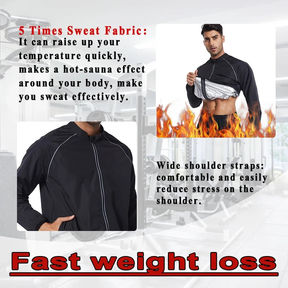 SEXYWG Sauna Jacket for Men Weight Loss Hot Sweat Body Shaper Thermal Top Fitness Workout Long Sleeves Slimming Sportwear Gym