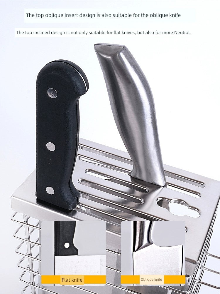 304 Stainless Steel Knife Holder Kitchen Storage Multi-Functional Knife Storage Kitchen Knife Slotting Tool Holder Draining Wall-Mounted Punch-Free