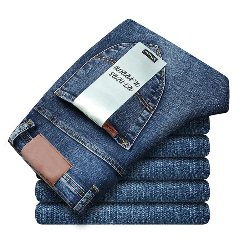 New Mens Jeans Spring Autumn Men's Smart Jeans Men Classic Jeans Business Fashion Straight Regular  Blue Stretch Denim Trousers