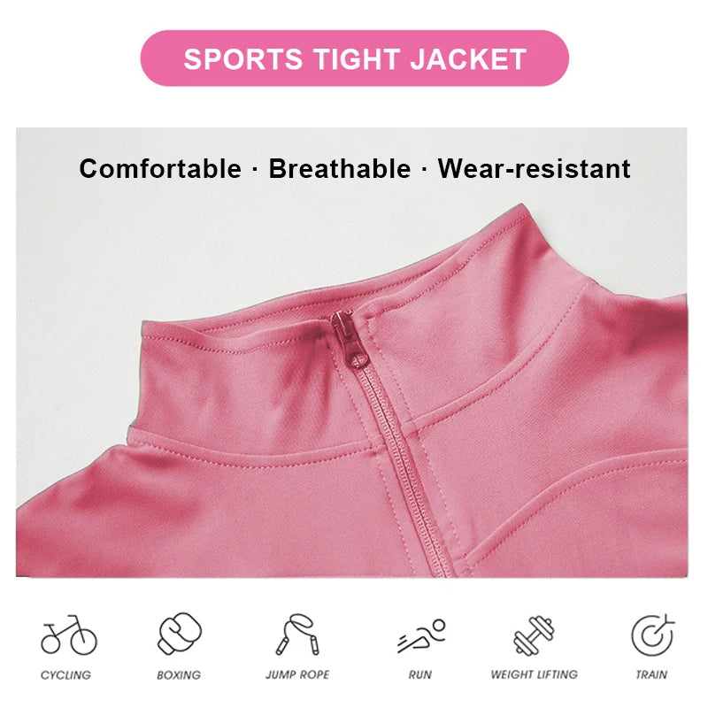 Women Sports Jacket Yoga Coat Clothes Quick Dry Fitness Jacket Running Zipper Sportwear Gym Workout Breathable Slim Fit Top