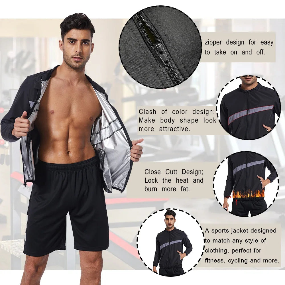 SEXYWG Sauna Jacket for Men Weight Loss Hot Sweat Body Shaper Thermal Top Fitness Workout Long Sleeves Slimming Sportwear Gym