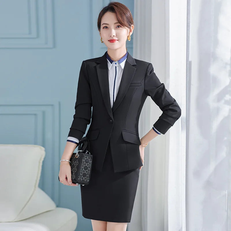 Navy Blue Suit Jacket Female Spring and Autumn Sense College Student Interview Occupation Formal Wear Set Temperament Office Sui