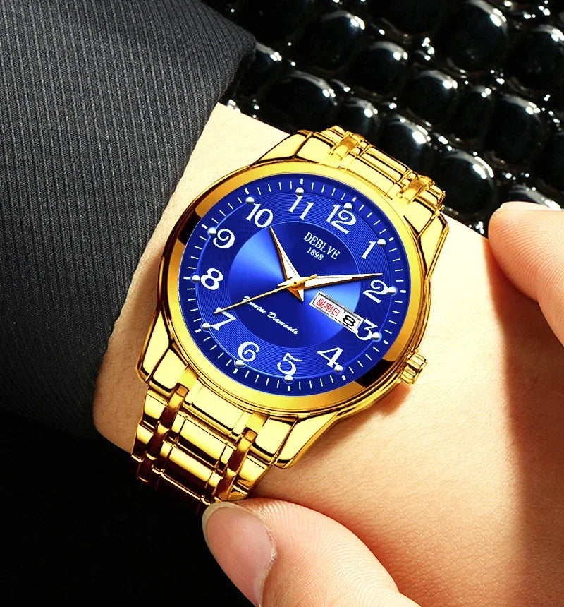 Brand Male Luxury Men Quartz Watch Brand Steel Calendar 30 Meters Waterproof Men's Watch Gold Clock for Menes Relogio Masculino