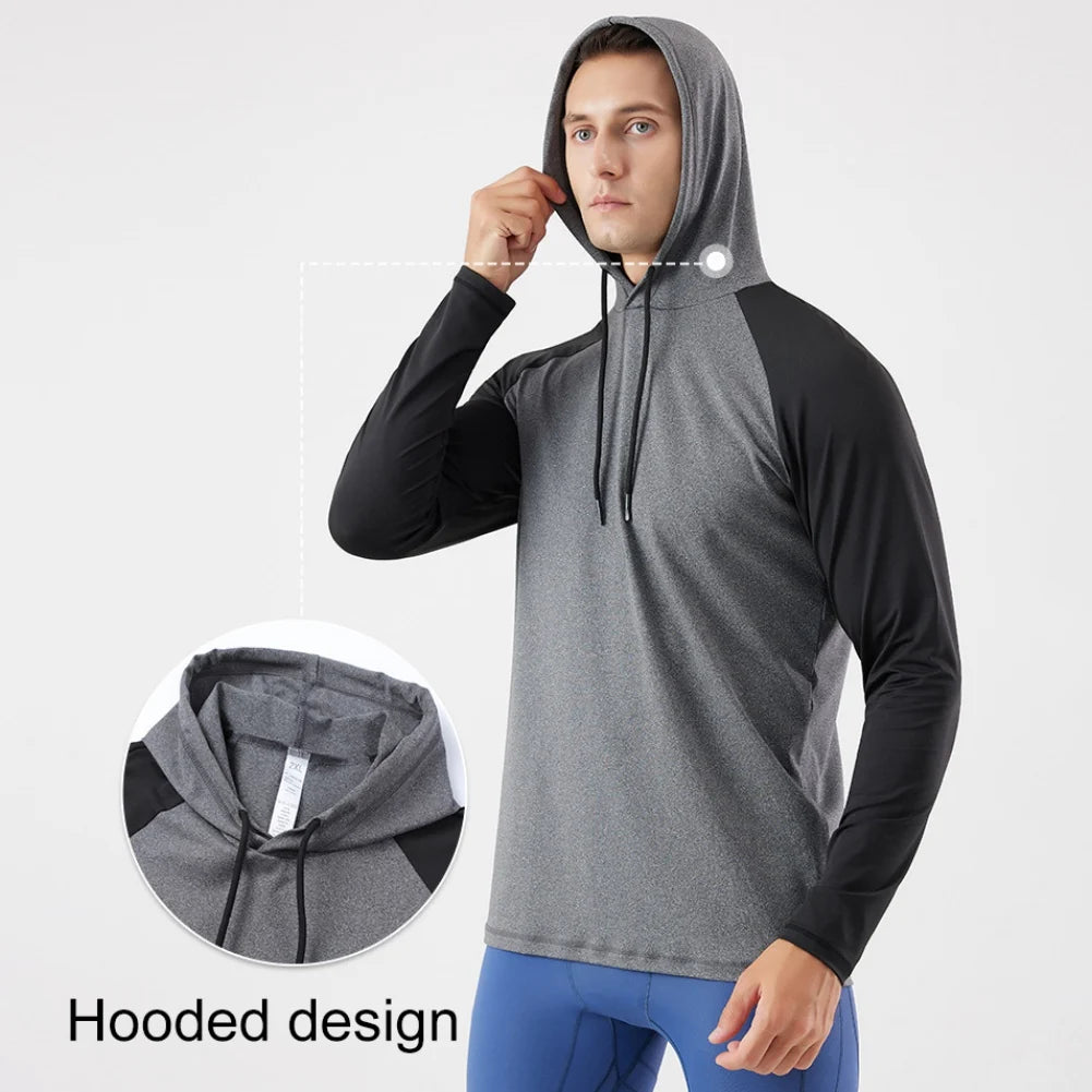 Men Hoodies Sweatshirts Long Sleeve Casual Sports Hoodie Top Fitness Gym Running Casual Pullover Tops Quick Drying Sportwear