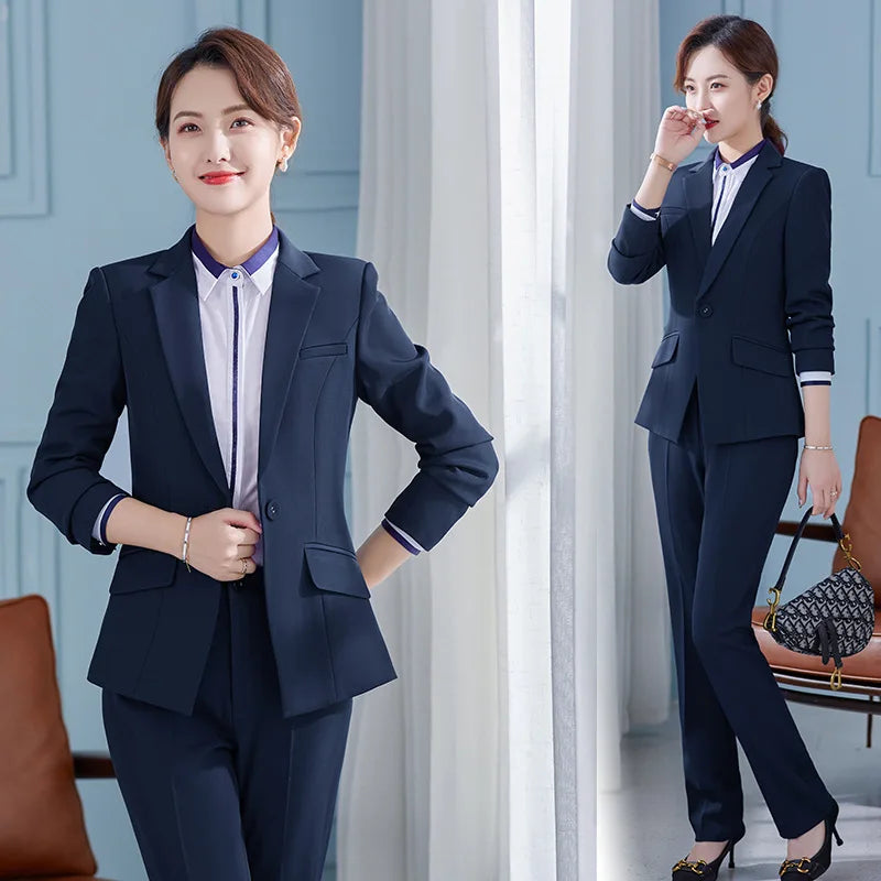 Navy Blue Suit Jacket Female Spring and Autumn Sense College Student Interview Occupation Formal Wear Set Temperament Office Sui