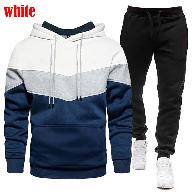 Autumn Men Fitness Tracksuit Sport Set Printed Hoodies Coat + Pants Sportwear Suit Male Outdoor Running Jogging Sets