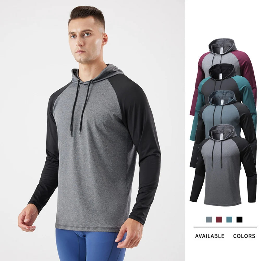 Men Hoodies Sweatshirts Long Sleeve Casual Sports Hoodie Top Fitness Gym Running Casual Pullover Tops Quick Drying Sportwear