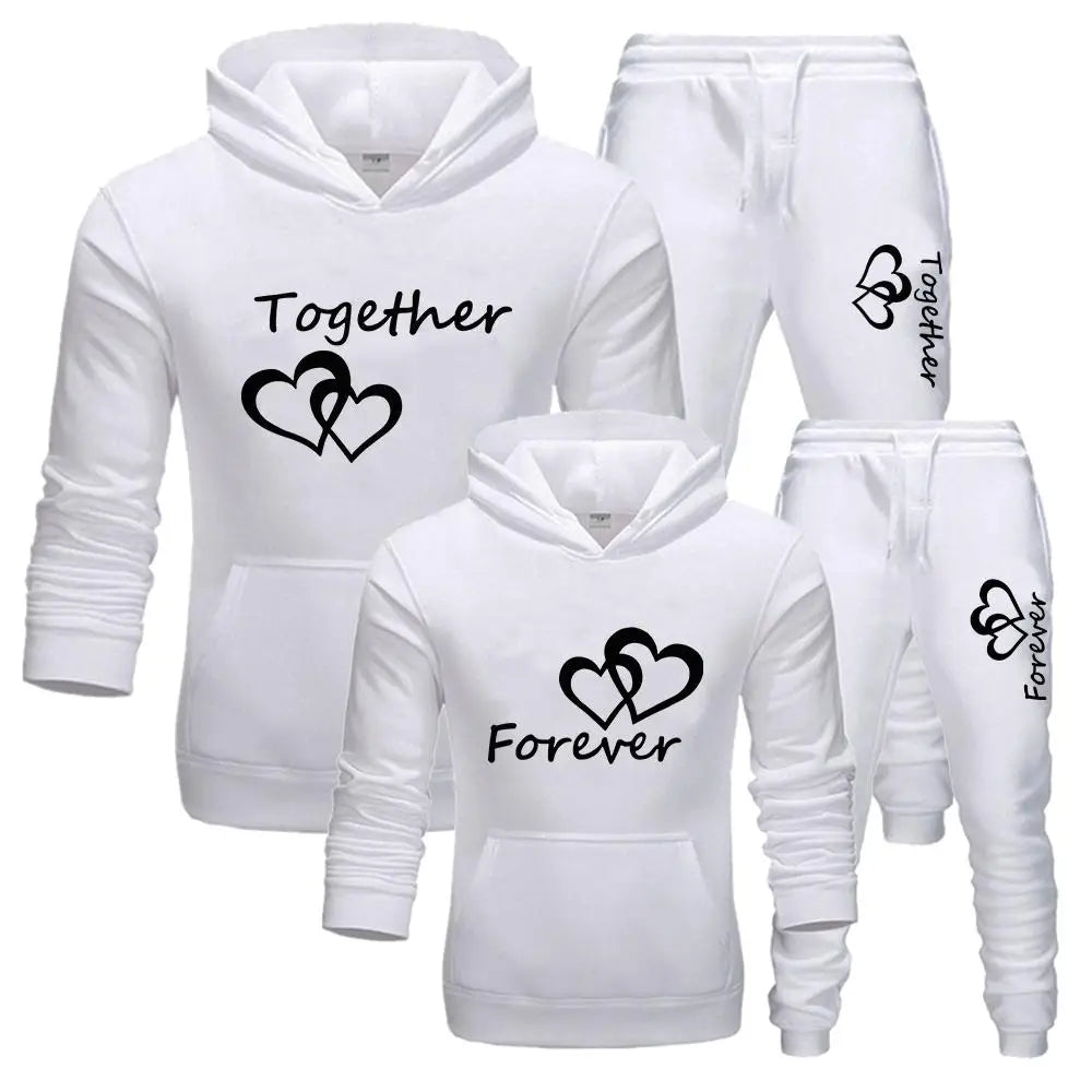 Couple Sportwear Men/Women Unisex Set Lover Forever Together Printed Hooded Suits 2023 Lover Hoodies Pants 2PS Set Streetwear